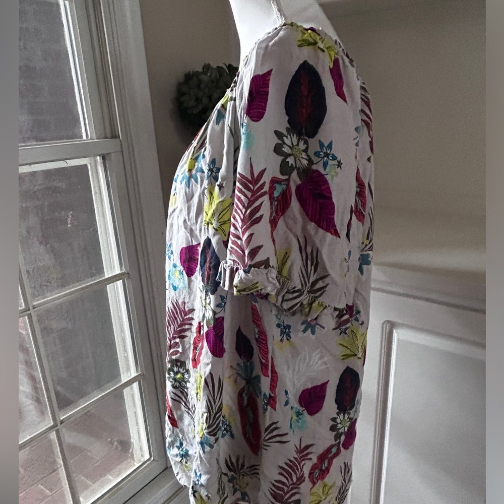 Terra Sky Floral Shirt Blouse Curvy Comfort Ruffle Sleeve Lightweight Plus Sz 1x - Picture 5 of 12